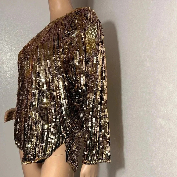 Golden Sequin Blinging Shining Long Sleeved Women’s Top Vintage 80’s Rare EUC - Picture 7 of 13